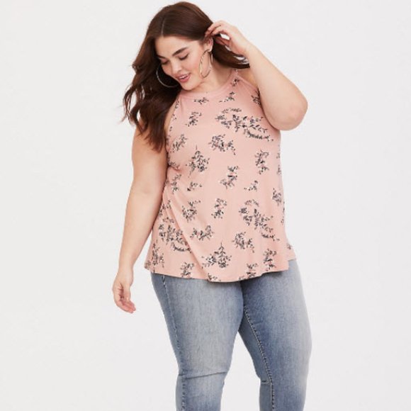 torrid Tops - TORRID Tank Top Peach Floral High neck sz 2